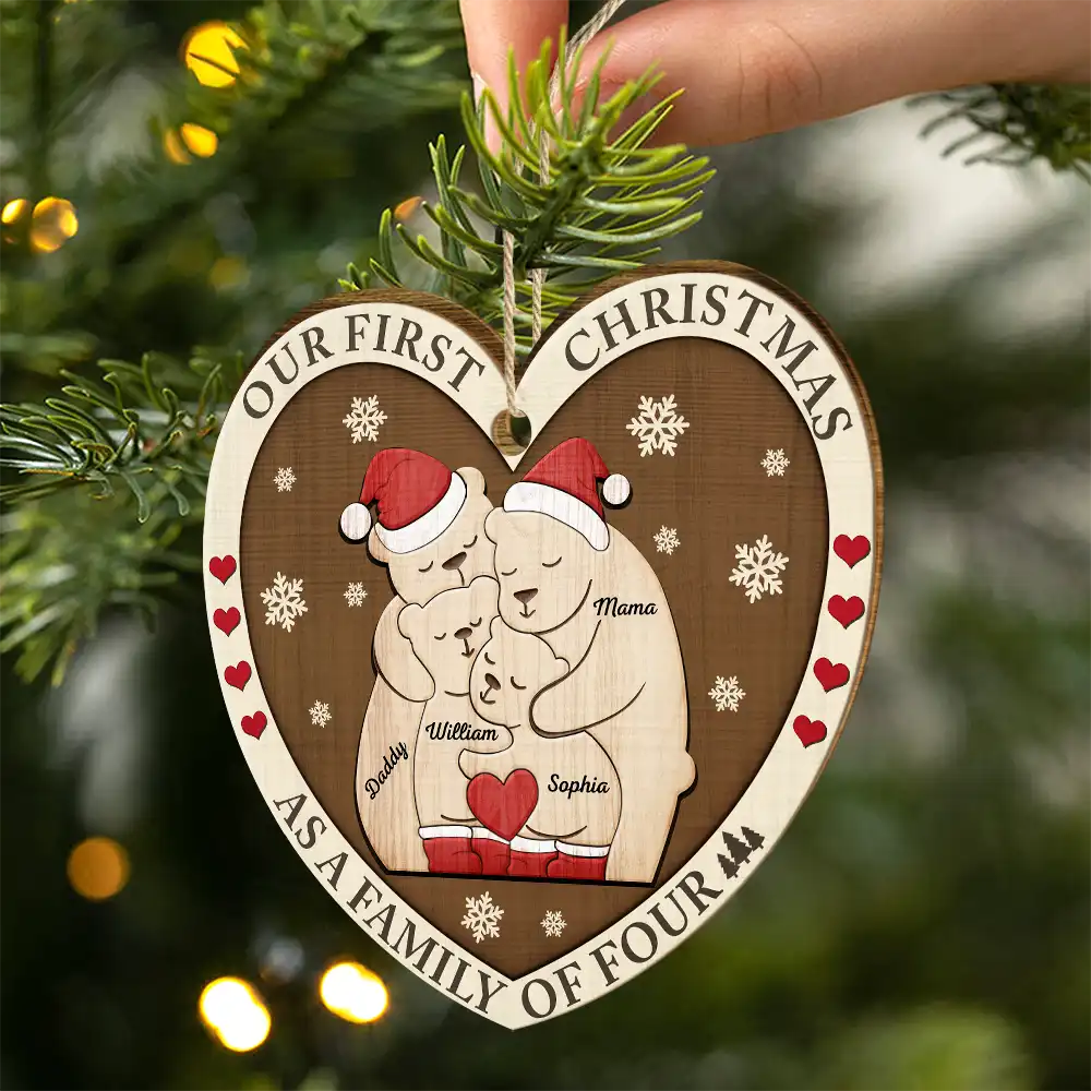 First Christmas As A Family Of Three Bears - Personalized Custom Shaped Wooden Ornament ORNA1210