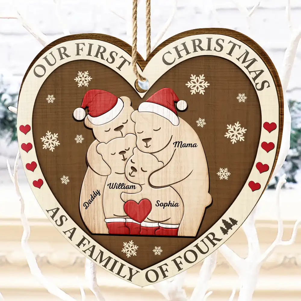 First Christmas As A Family Of Three Bears - Personalized Custom Shaped Wooden Ornament ORNA1210
