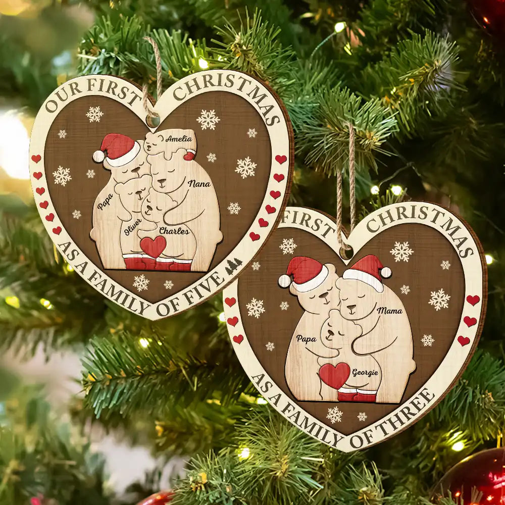 First Christmas As A Family Of Three Bears - Personalized Custom Shaped Wooden Ornament ORNA1210