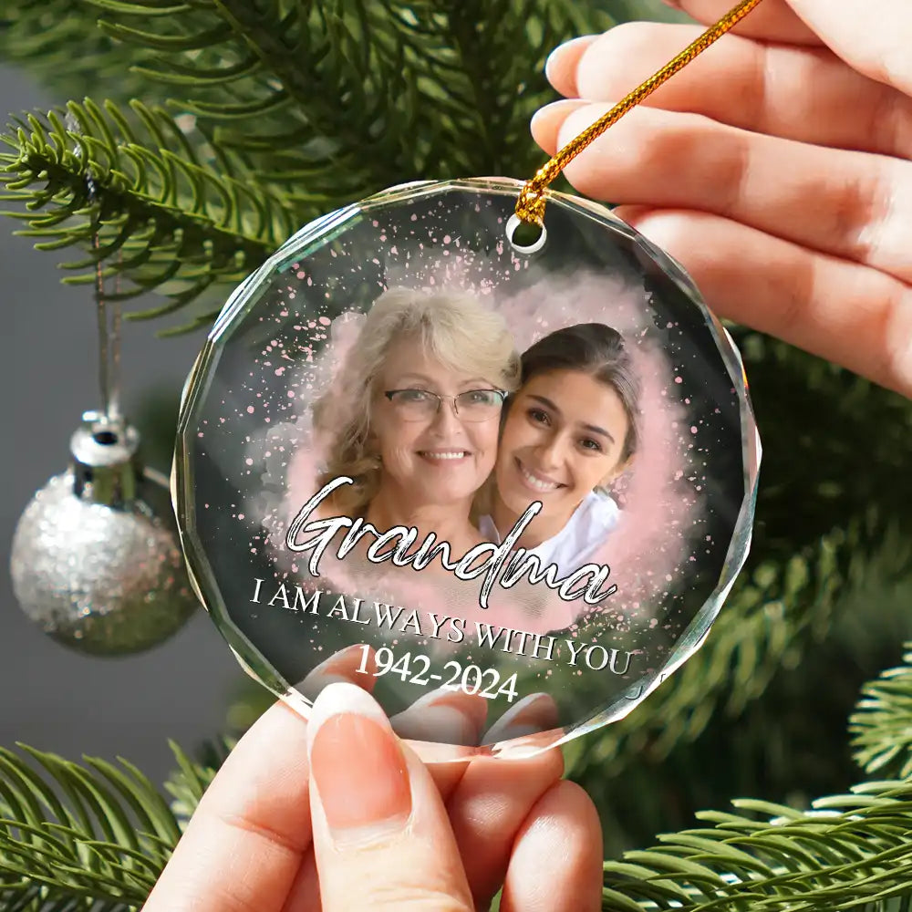 Custom Photo Memorial Forever Our My Hearts - Personalized Circle Glass Ornament ORNA1210