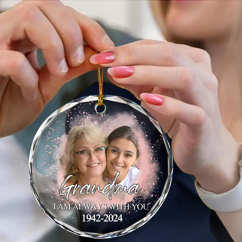 Custom Photo Memorial Forever Our My Hearts - Personalized Circle Glass Ornament ORNA1210