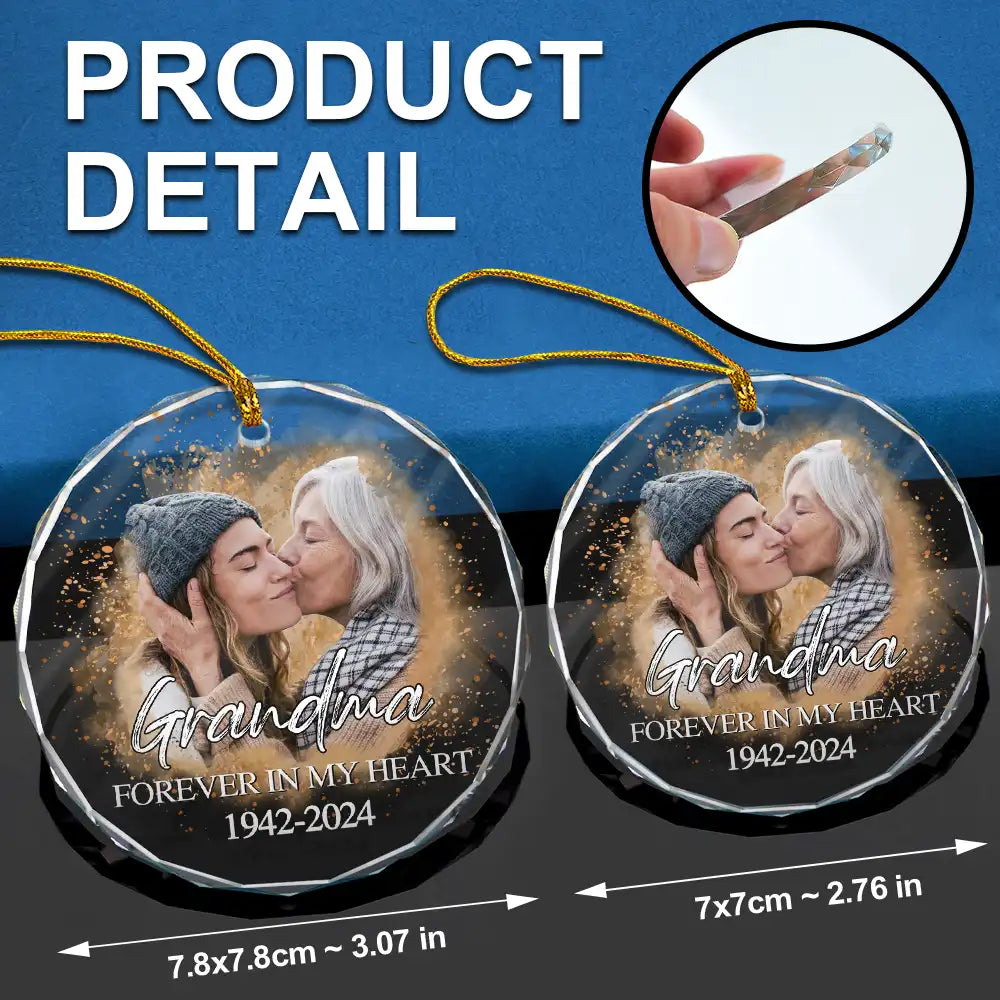 Custom Photo Memorial Forever Our My Hearts - Personalized Circle Glass Ornament ORNA1210