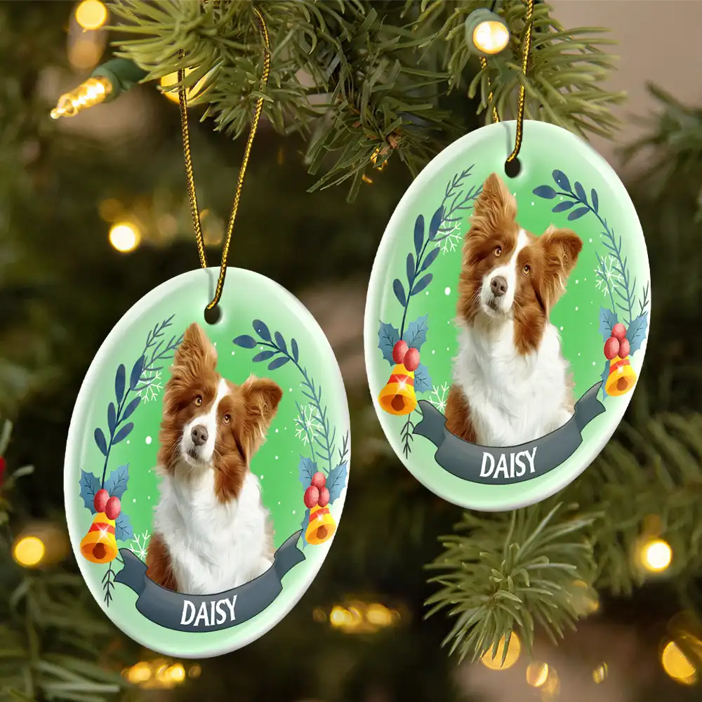 Custom Photo Pet Face Christmas Dog Cat - Personalized Circle Ceramic Ornament ORNA1210