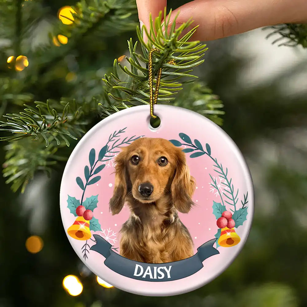 Custom Photo Pet Face Christmas Dog Cat - Personalized Circle Ceramic Ornament ORNA1210
