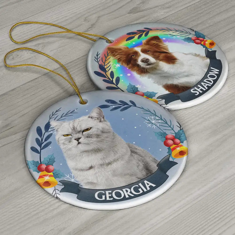 Custom Photo Pet Face Christmas Dog Cat - Personalized Circle Ceramic Ornament ORNA1210