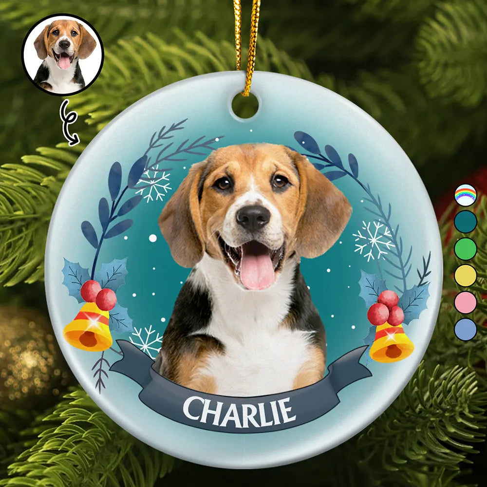 Custom Photo Pet Face Christmas Dog Cat - Personalized Circle Ceramic Ornament ORNA1210