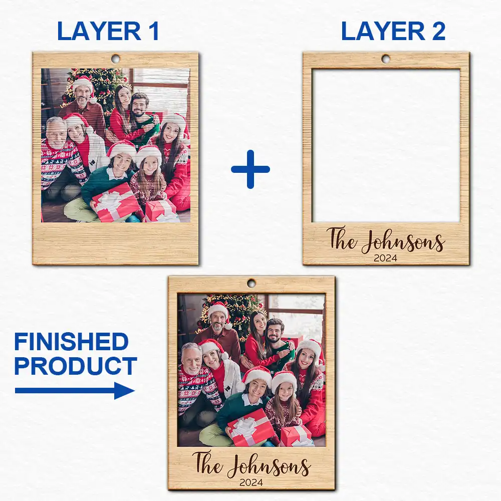Custom Photo Christmas Family Couple Pet Lover - Personalized 2-Layered Wooden Ornament ORNA1210
