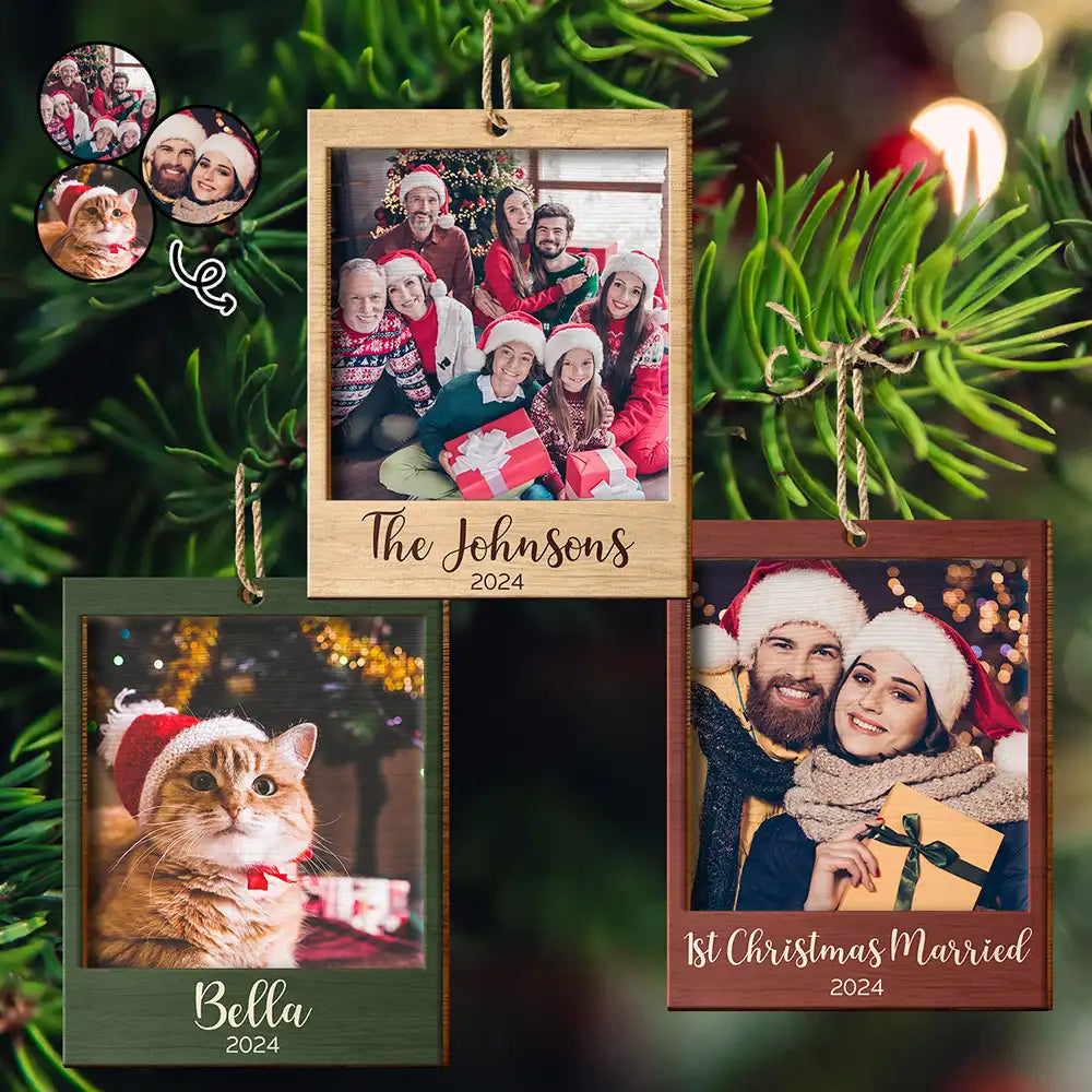 Custom Photo Christmas Family Couple Pet Lover - Personalized 2-Layered Wooden Ornament ORNA1210