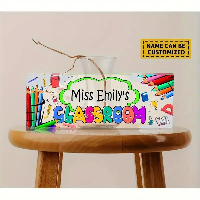 Customizable Acrylic Teacher Desk Sign - Miss Emily's Classroom Decorative Plaque, TC31J7