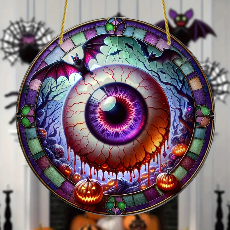 Gothic Halloween Eyeball Suncatcher Ornament, 8 Acrylic Art Deco Horror Theme Decor, Round Hanging Wall & Window Decoration for Spooky Ghost Season, No Feather Festive Party Accessory for Bachelor, Hallow ORHA2408