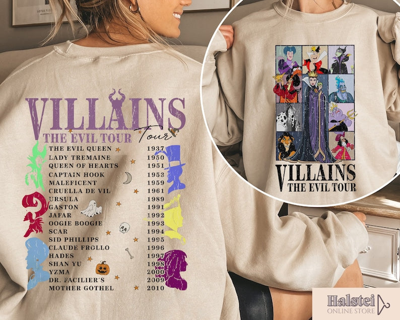 Disney Villains Evil Tour 2 Sides Shirt,Disney Villains Characters Concert Music Shirt,Disney Evil Friends 2023,HalloweenShirt