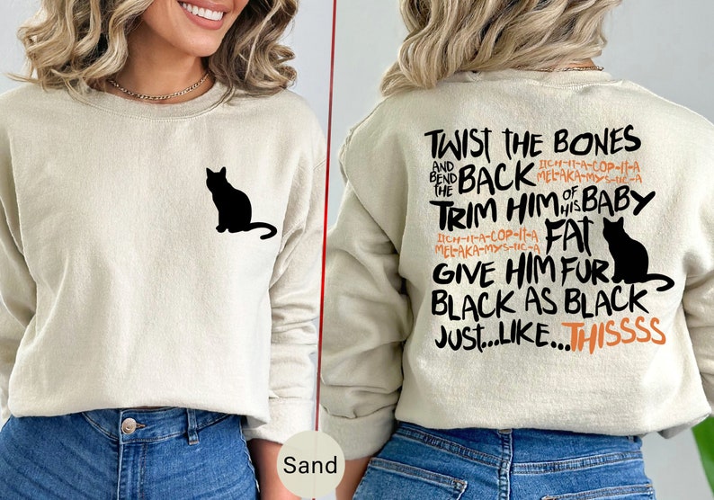 Halloween Cat Sweatshirt and Hoodie, Twist The Bones Sweatshirt Gift For Halloween, Black Cat Shirt, Halloween Clothing, Hocus Pocus