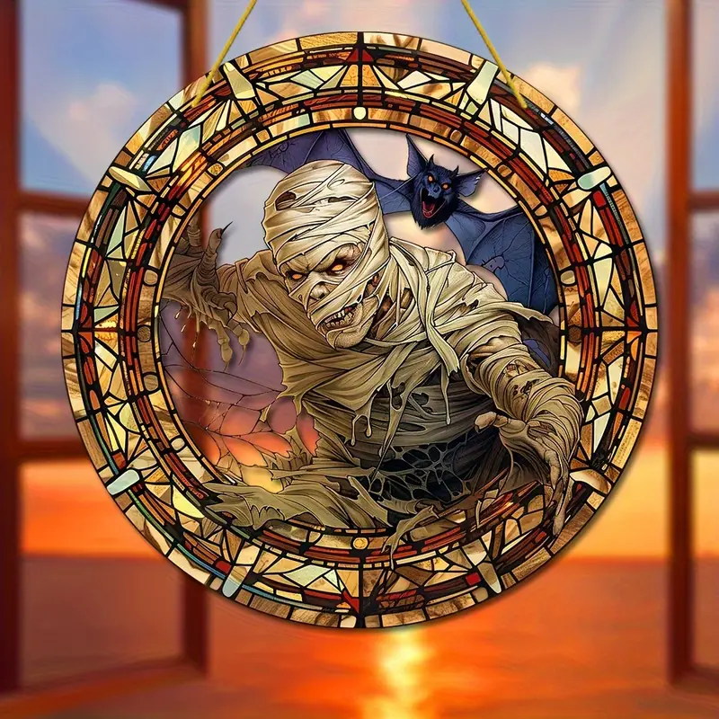 Spooky Mummy Halloween Hanging Decor - 8x8 Colorful Acrylic Suncatcher, Gothic Home & Window Accent, Perfect for Garland & Housewarming Gifts ORHA2408