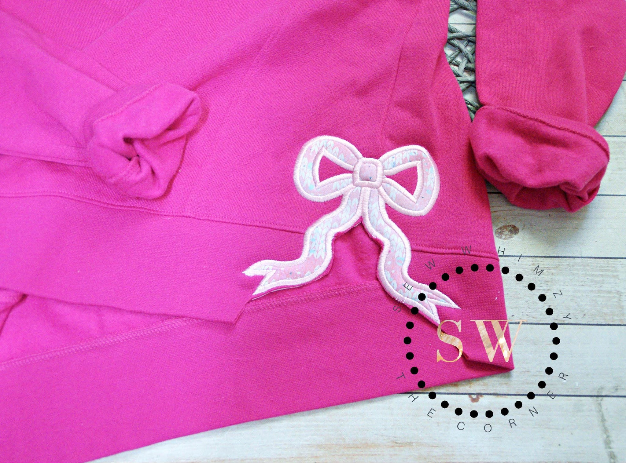 Add on Side Bow to sweatshirt- Side Bow Applique- Add on embroidery- Side Bow embroidery- Side Bow sweatshirt- Side seam bow applique add on ESIBOW