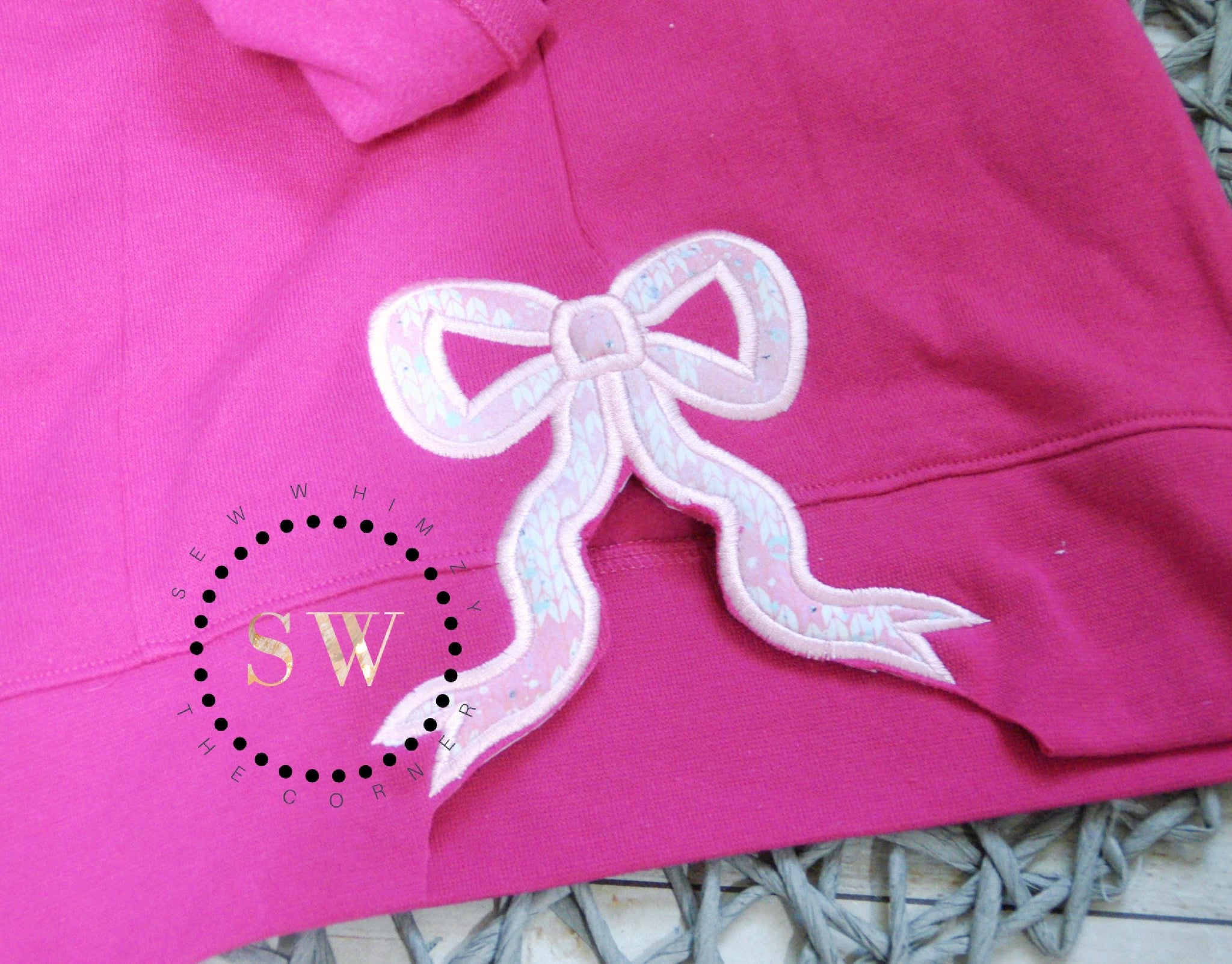 Add on Side Bow to sweatshirt- Side Bow Applique- Add on embroidery- Side Bow embroidery- Side Bow sweatshirt- Side seam bow applique add on ESIBOW