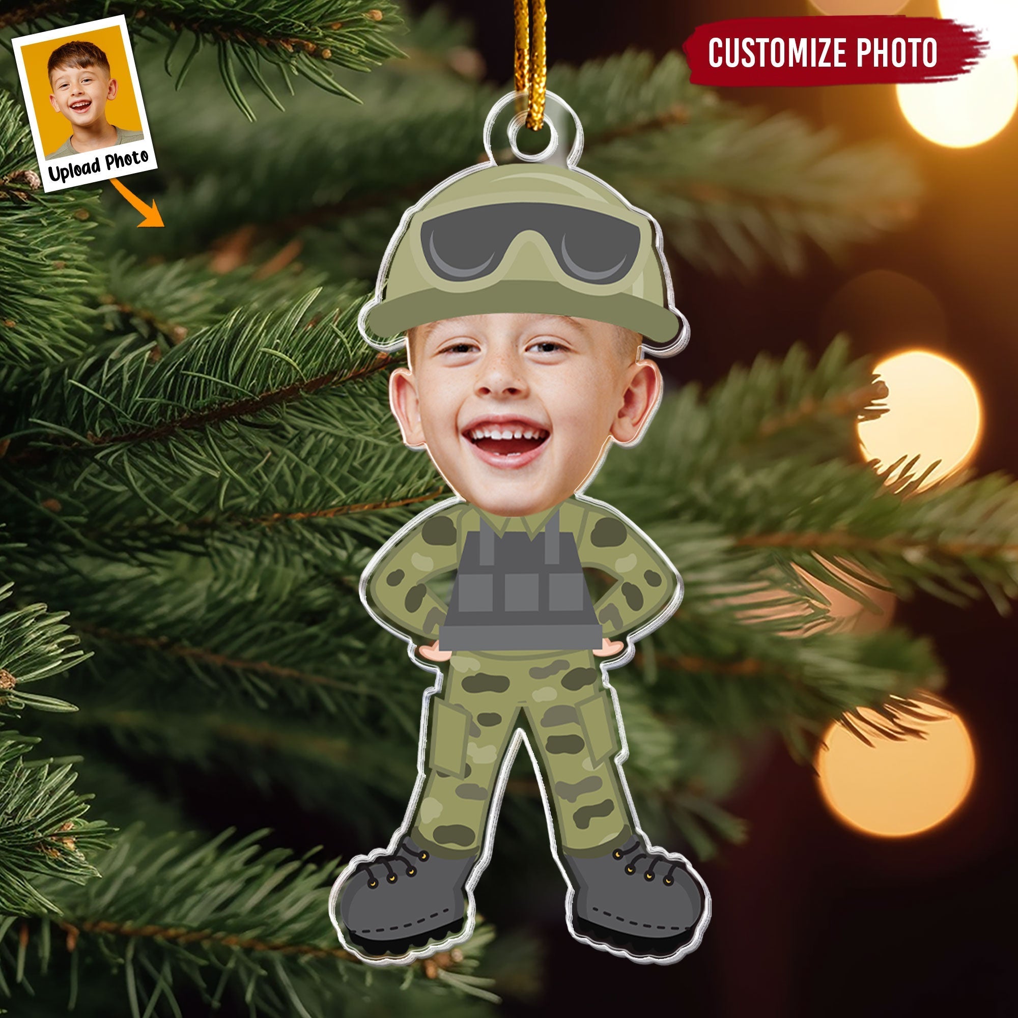 Custom Kid Face Army - Personalized Acrylic Photo Ornament ORNA1210