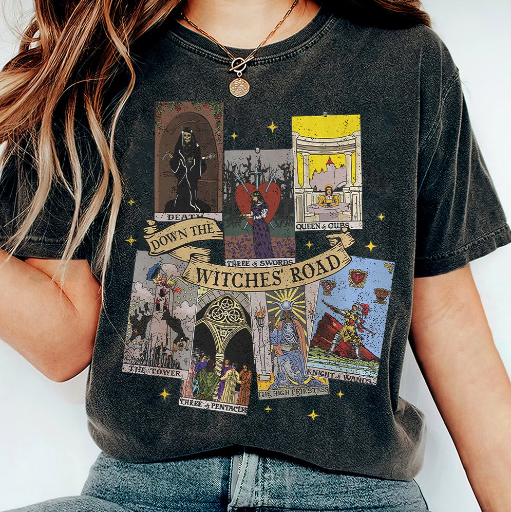 Agatha All Along Tarot Cards Shirt, Marvel Show Disney, Agatha Harkness Down The Witches Road Lilia Wiccan Green Witch Queer Lesbians Tee