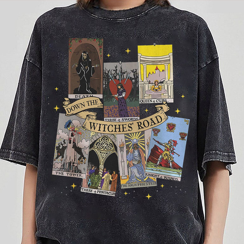 Agatha All Along Tarot Cards Shirt, Marvel Show Disney, Agatha Harkness Down The Witches Road Lilia Wiccan Green Witch Queer Lesbians Tee