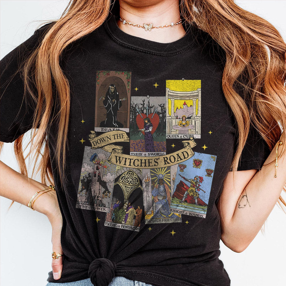 Agatha All Along Tarot Cards Shirt, Marvel Show Disney, Agatha Harkness Down The Witches Road Lilia Wiccan Green Witch Queer Lesbians Tee