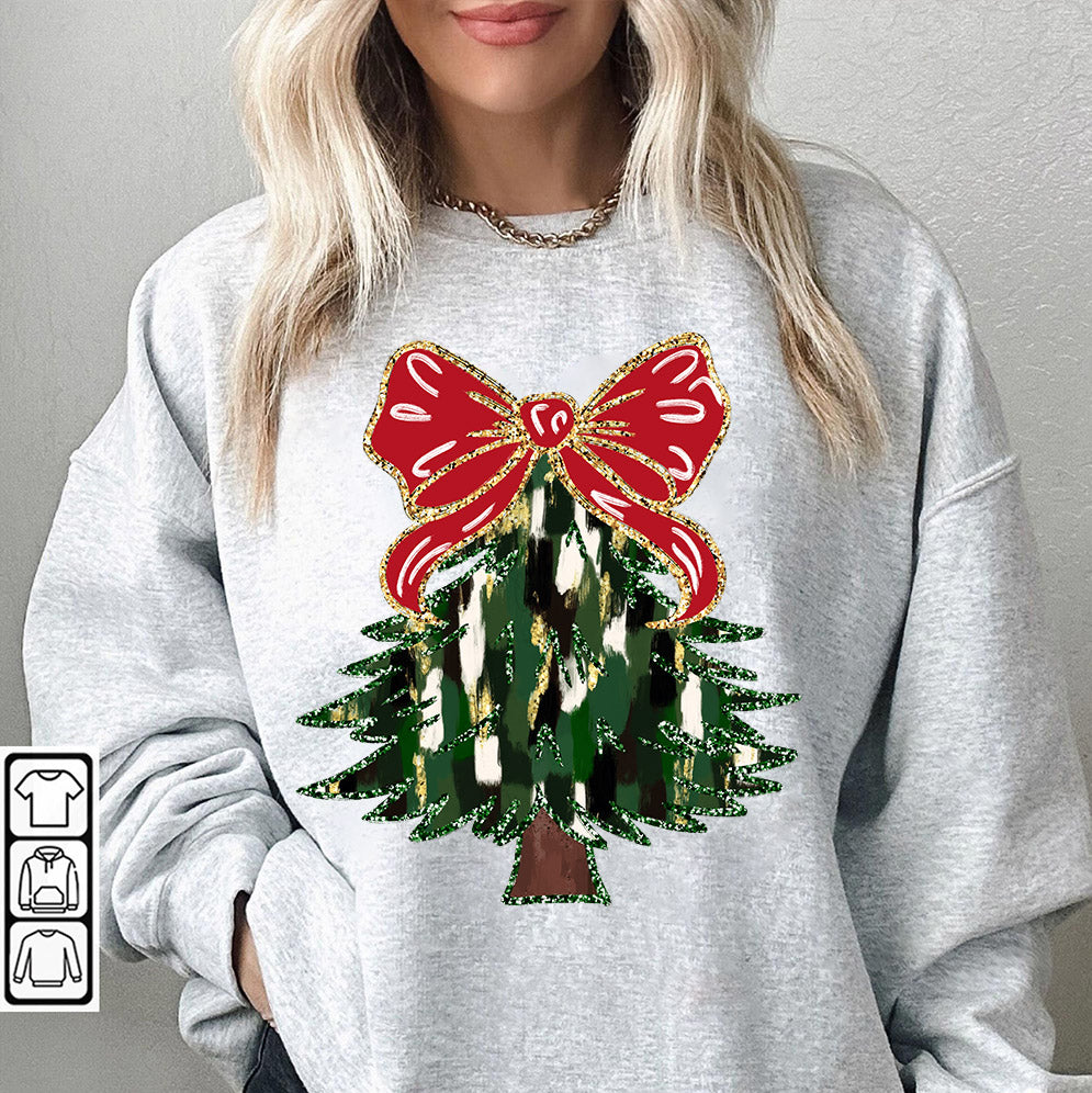 Amare Box Colorful Coquette Glitter Christmas Png, Pink Girls Christmas Tree Crewneck, Brushstroke