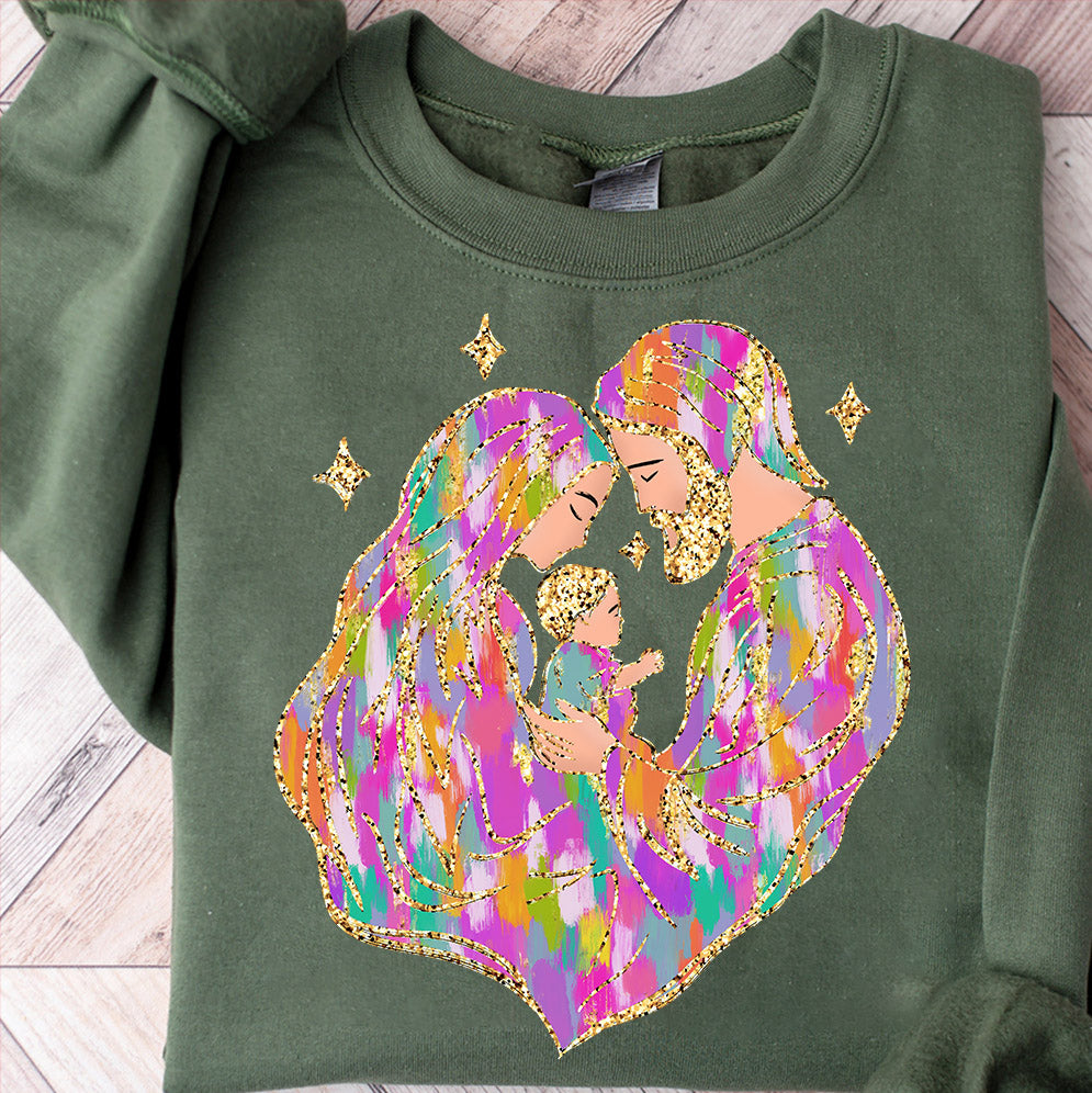 Amare Box Colorful Coquette Glitter Christmas Png, Pink Girls Baby Jesus Crewneck, Brushstroke