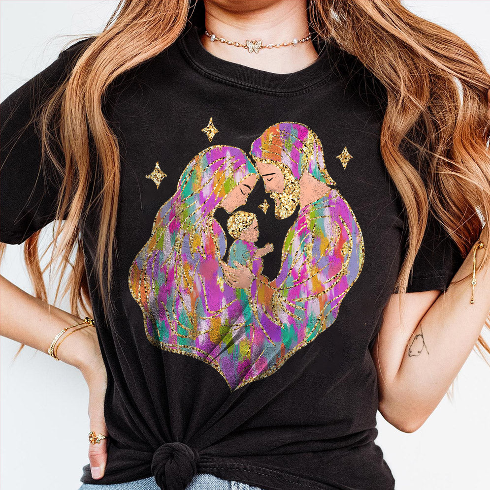 Amare Box Colorful Coquette Glitter Christmas Png, Pink Girls Baby Jesus Crewneck, Brushstroke