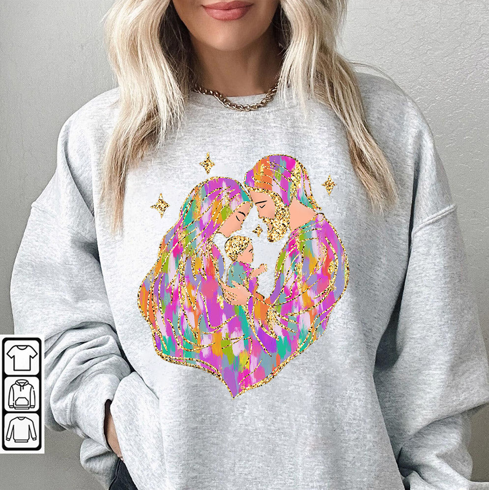 Amare Box Colorful Coquette Glitter Christmas Png, Pink Girls Baby Jesus Crewneck, Brushstroke