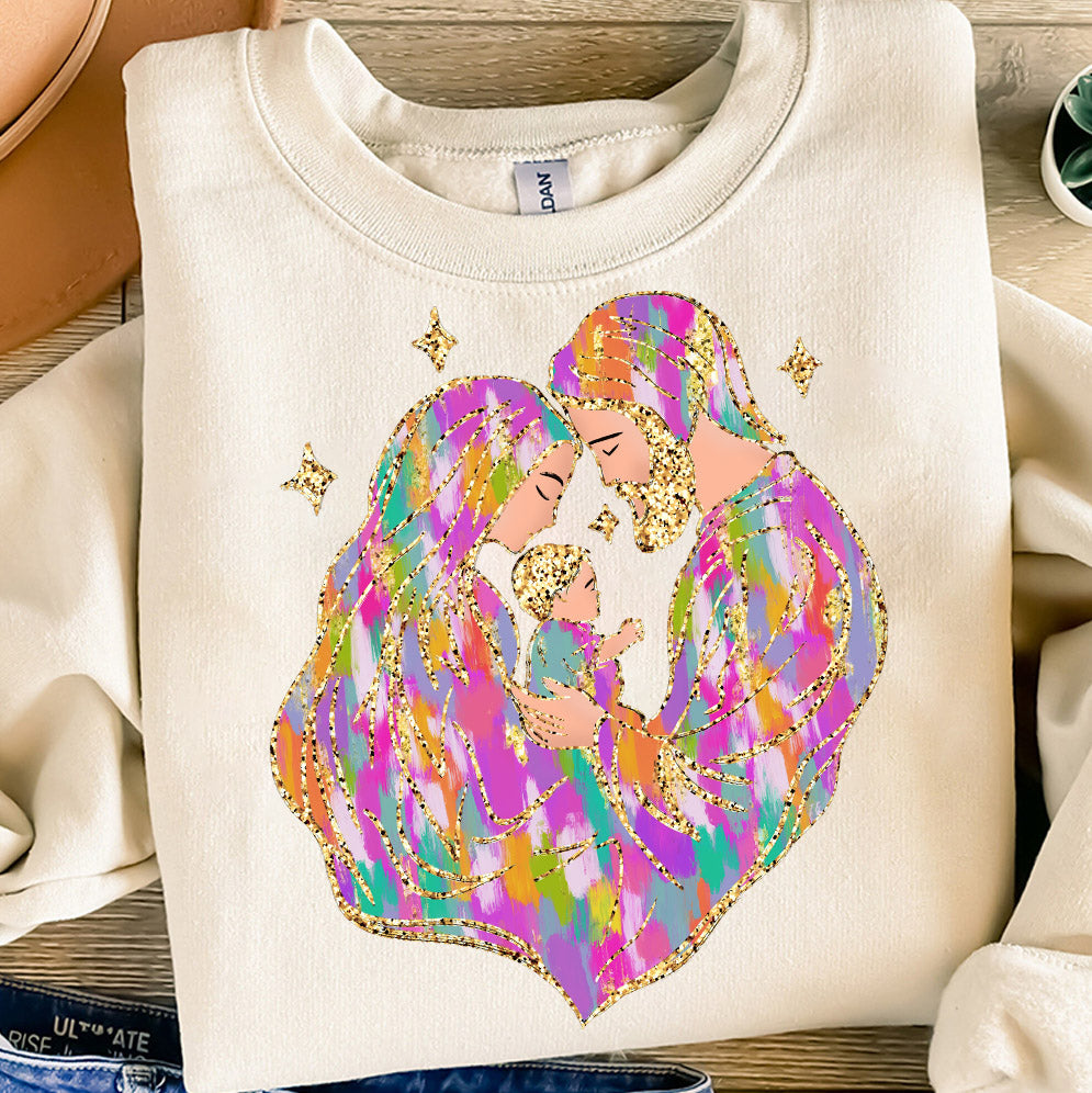 Amare Box Colorful Coquette Glitter Christmas Png, Pink Girls Baby Jesus Crewneck, Brushstroke