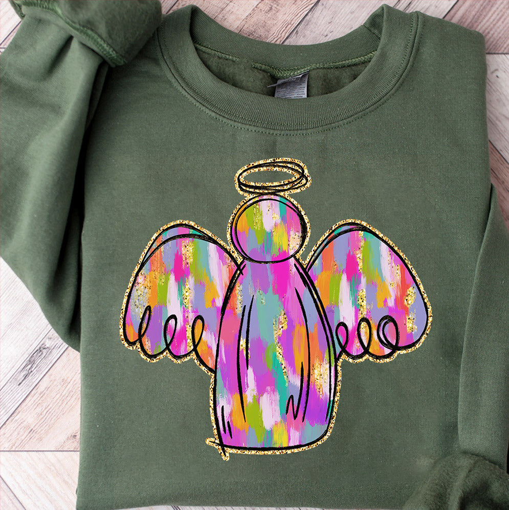 Amare Box Colorful Coquette Glitter Christmas Png, Pink Girls Christmas Angel Crewneck, Brushstroke