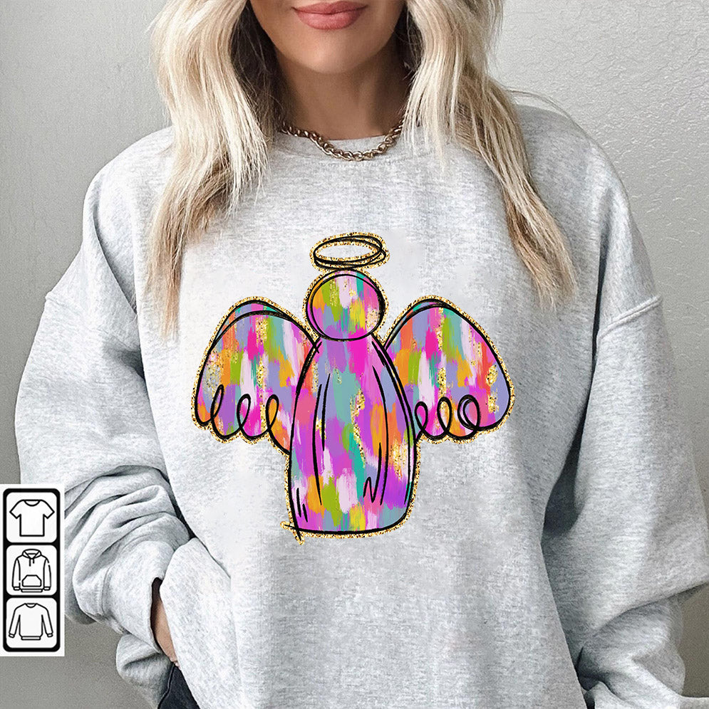 Amare Box Colorful Coquette Glitter Christmas Png, Pink Girls Christmas Angel Crewneck, Brushstroke