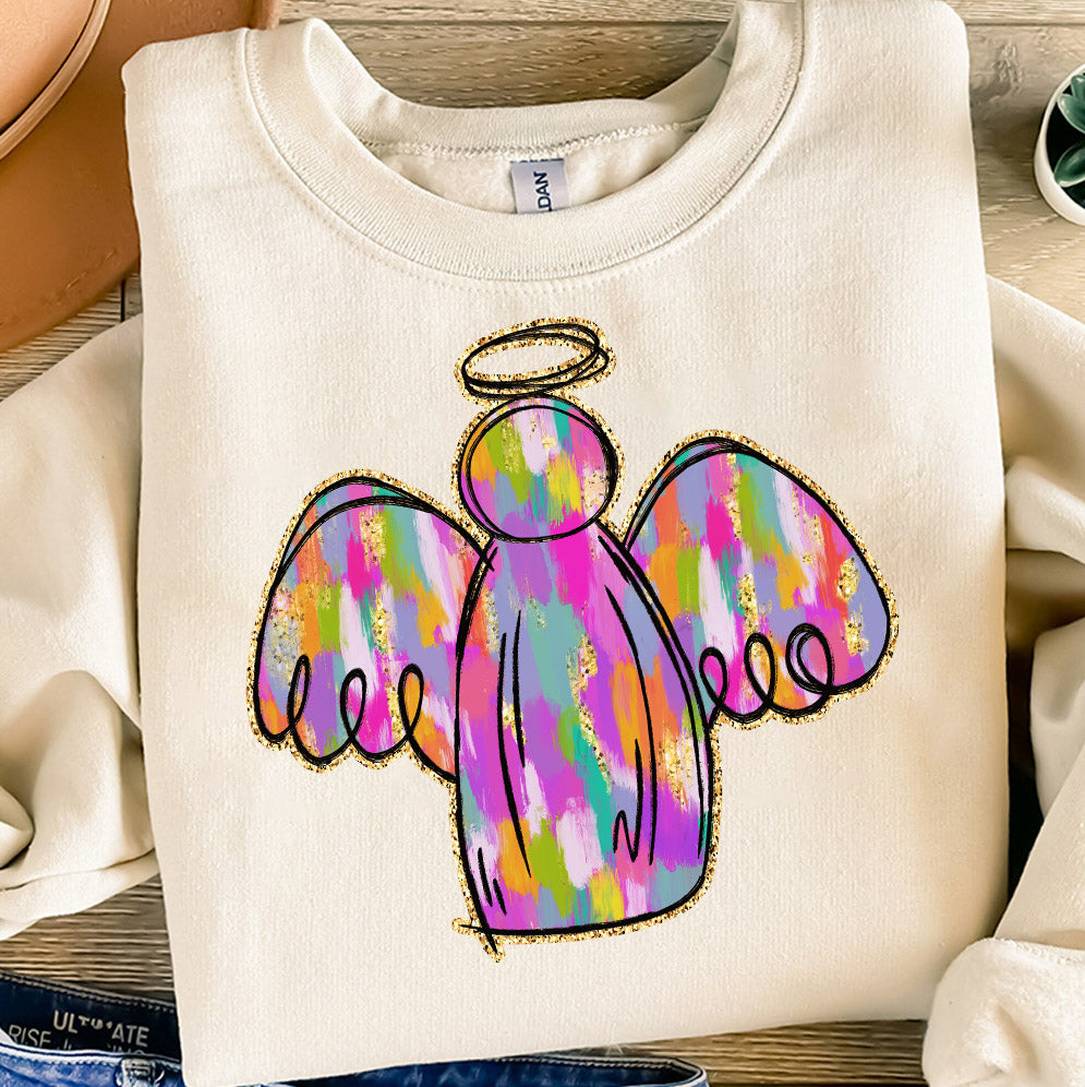 Amare Box Colorful Coquette Glitter Christmas Png, Pink Girls Christmas Angel Crewneck, Brushstroke