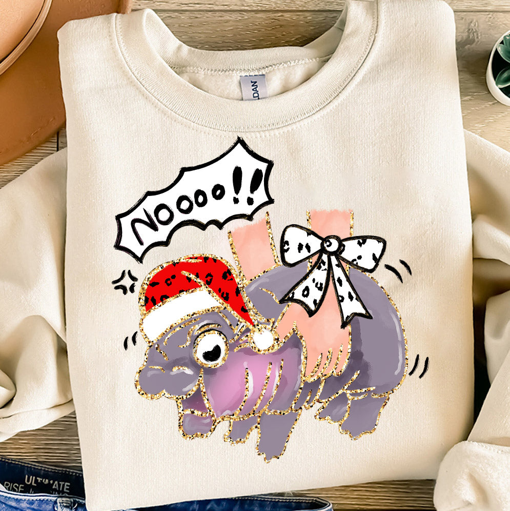 Amare Box Moo Deng Christmas Coquette Bow Png, Pink Girls Crewneck, Brushstroke