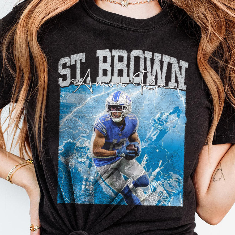 Amon-Ra St. Brown Vintage 90s Graphic Style T-Shirt, Custom Vintage Design, 90s Graphic Tee, Unisex, Retro, Gift, Detroit Lions Team T Shirt