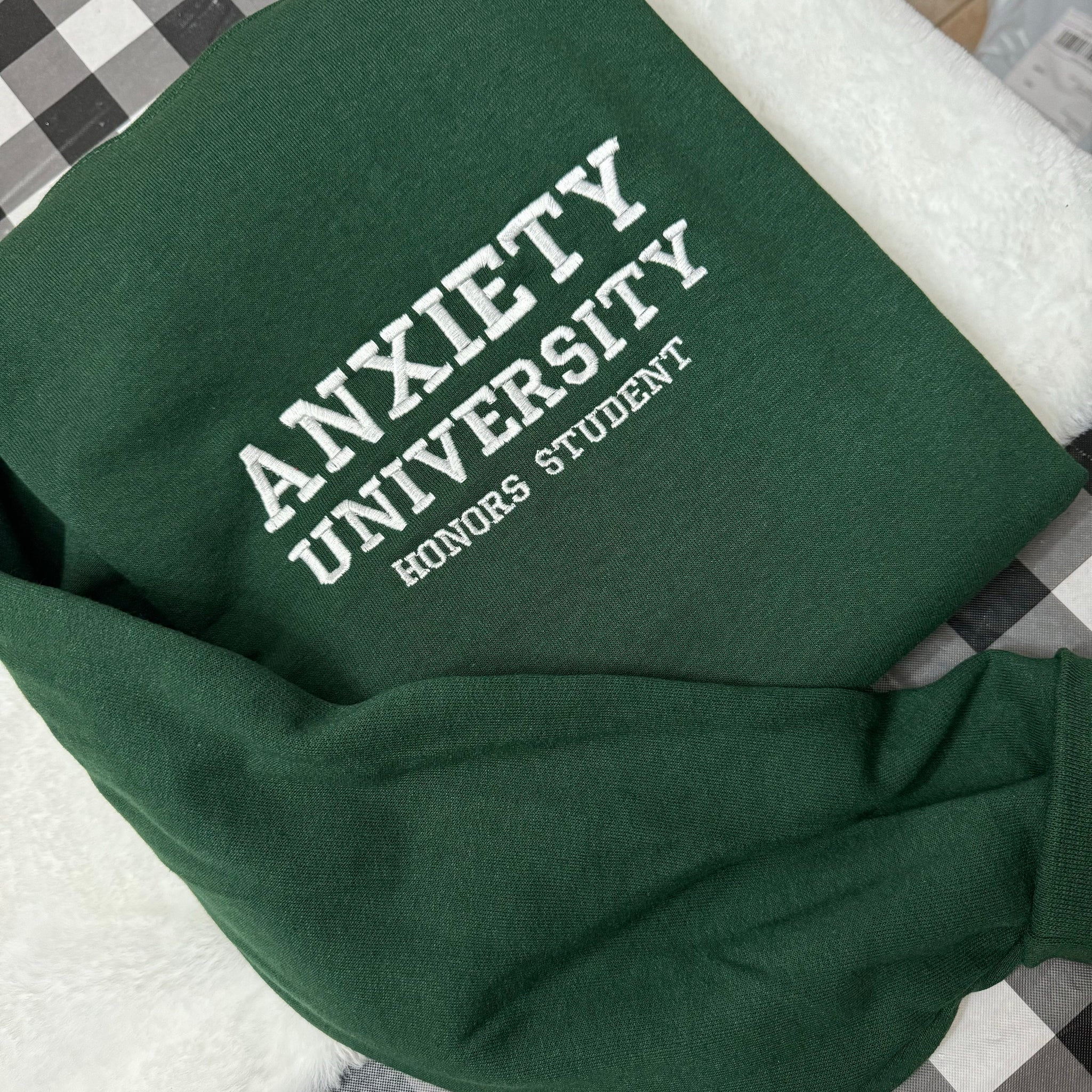 Anxiety University Embroidered Sweatshirt- Y2K Style Embroidered Crewneck unisex Sweatshirt- funny clothing- gifts for her - mental health  EM1809S