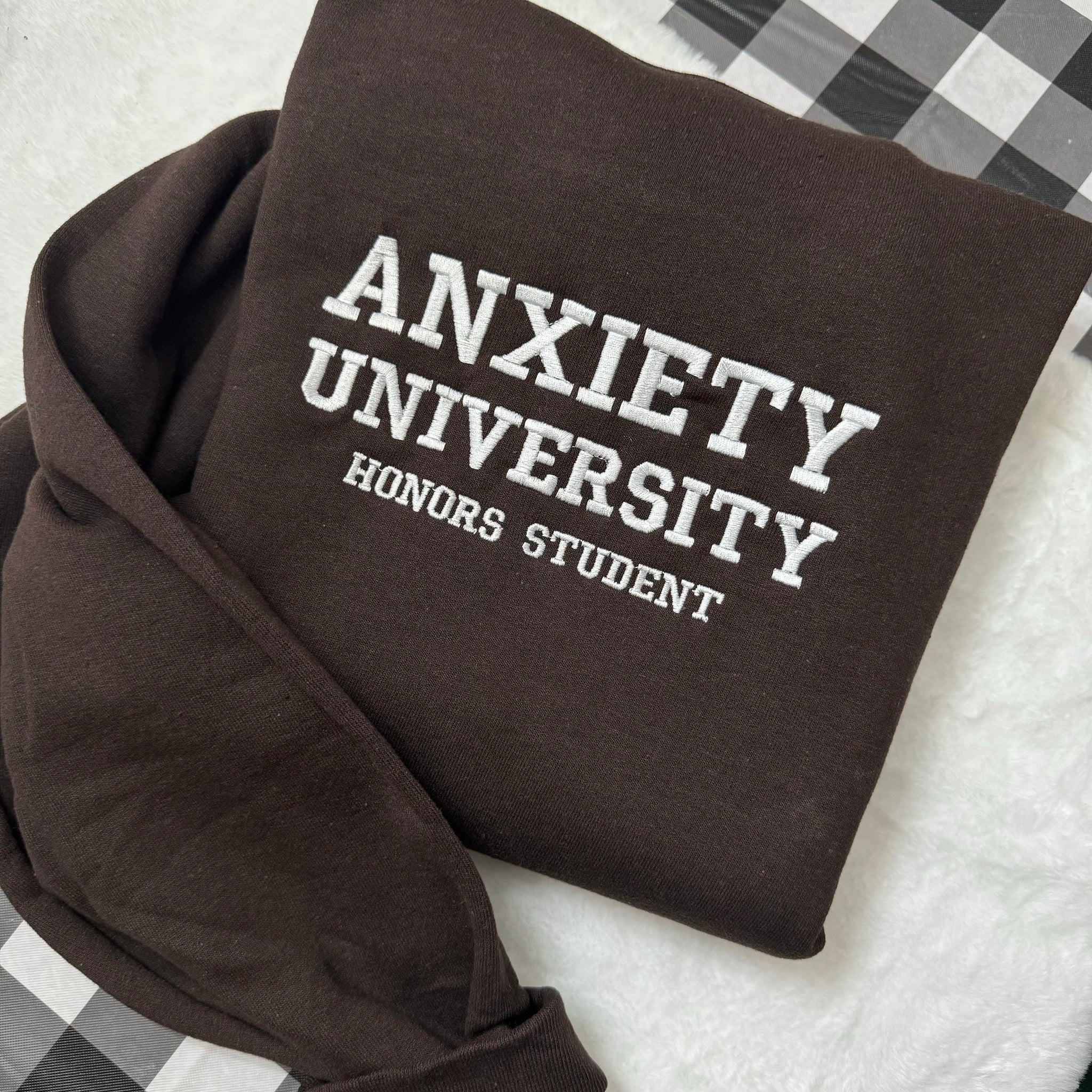 Anxiety University Embroidered Sweatshirt- Y2K Style Embroidered Crewneck unisex Sweatshirt- funny clothing- gifts for her - mental health  EM1809S