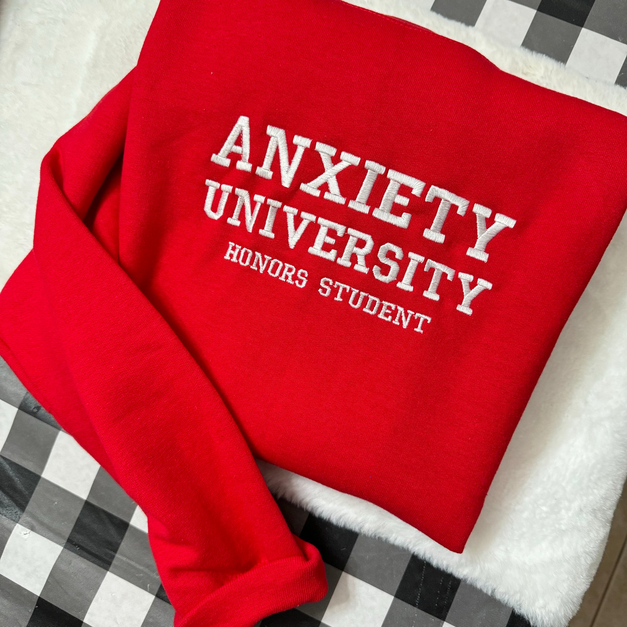 Anxiety University Embroidered Sweatshirt- Y2K Style Embroidered Crewneck unisex Sweatshirt- funny clothing- gifts for her - mental health  EM1809S