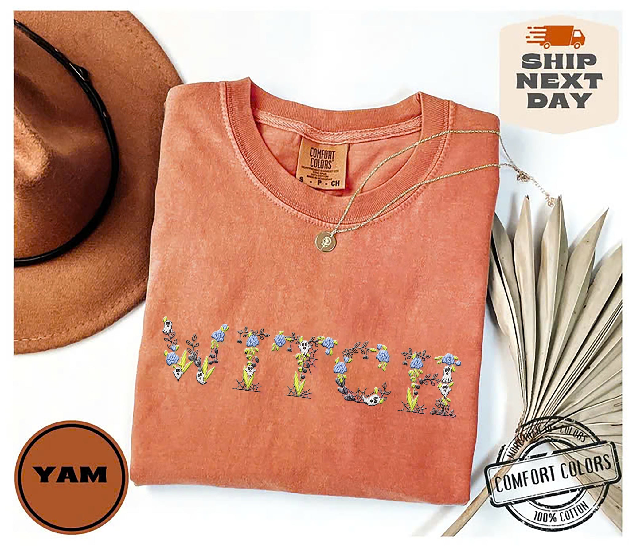 Halloween Spooky Floral  embroidery Shirt,  Ghost spider web Boo alphabet cobweb scary letters rose flower machine embroidery Shirt EMHA2708 02