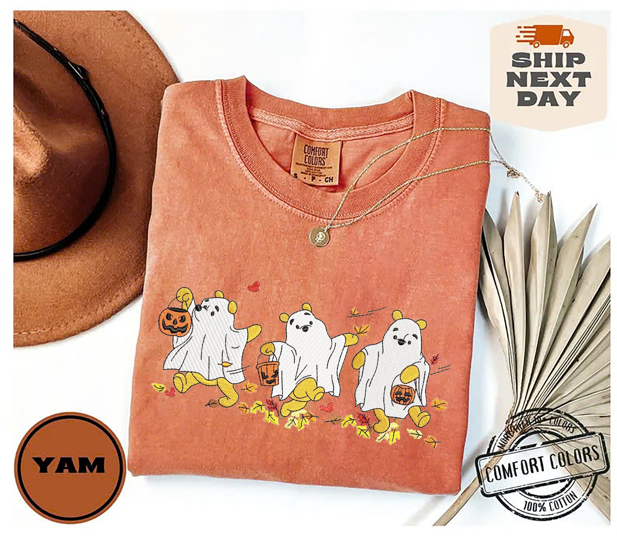 Halloween Ghost Bear Embroidery Shirt, Trick-or-Treat Leaves Embroidery Shirt EMHA2708 03