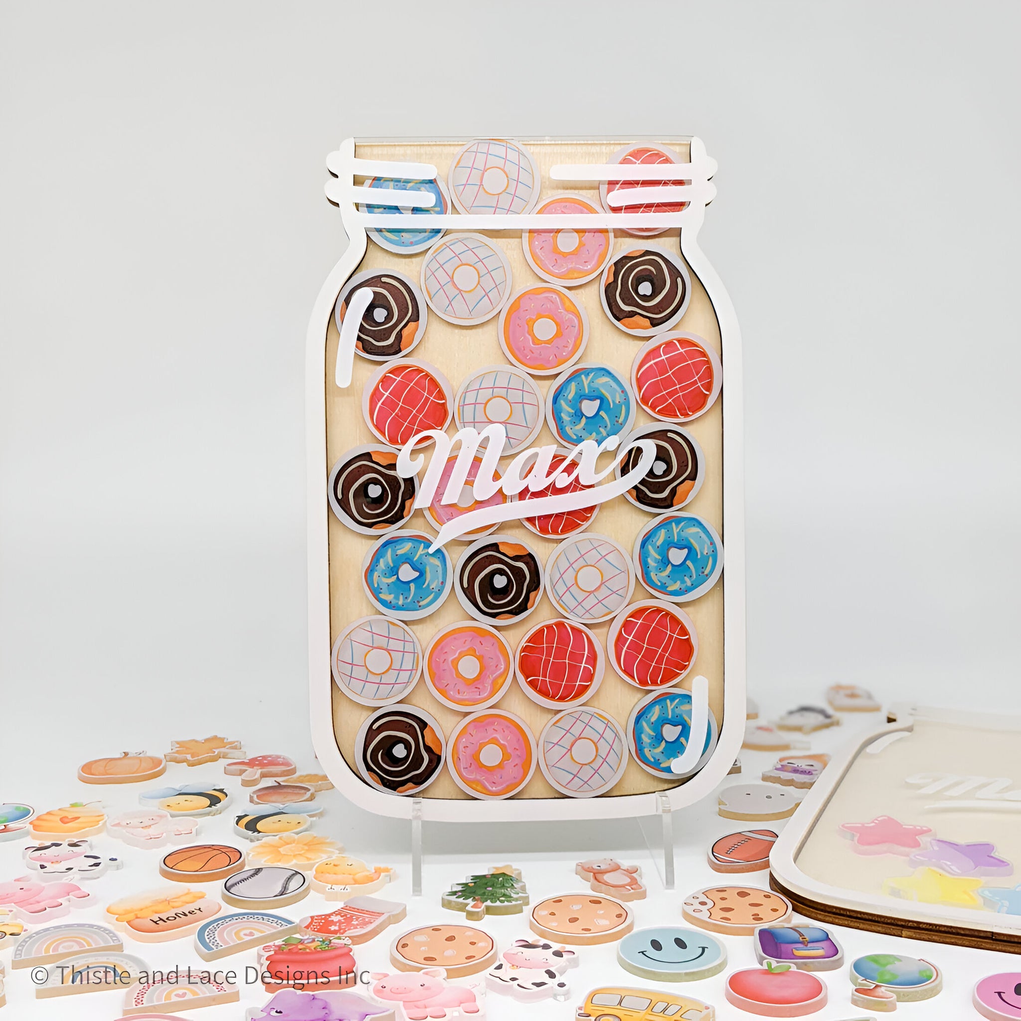 Donut reward jar tokens, personalized reward jar, doughnut reward system, reward tokens, reward chart, gift for kids, class reward jar rejar