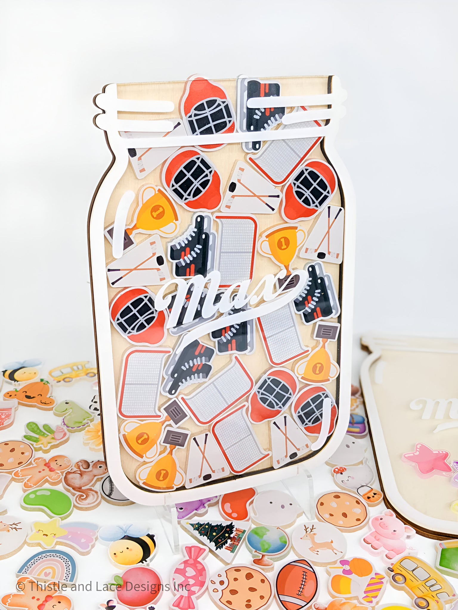 Hockey themed reward jar tokens, personalized reward jars, magnetic reward jar, ice hockey gift for boys, gift for kids, magnet reward jar rejar