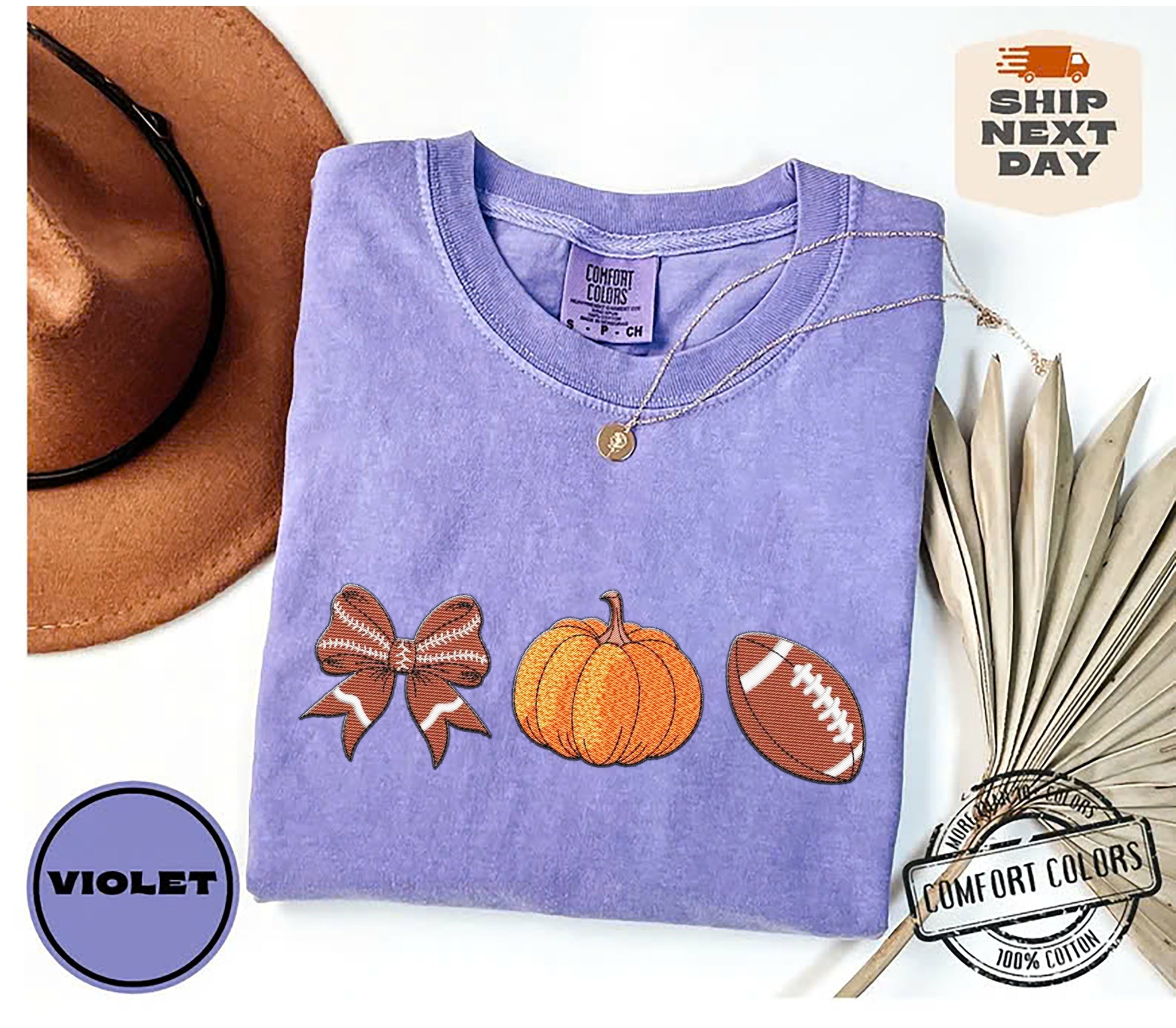 Pumpkin Football Embroidery Shirt,  Halloween Embroidery Shirt, Autumn Embroidery Shirt EMHA2708 01
