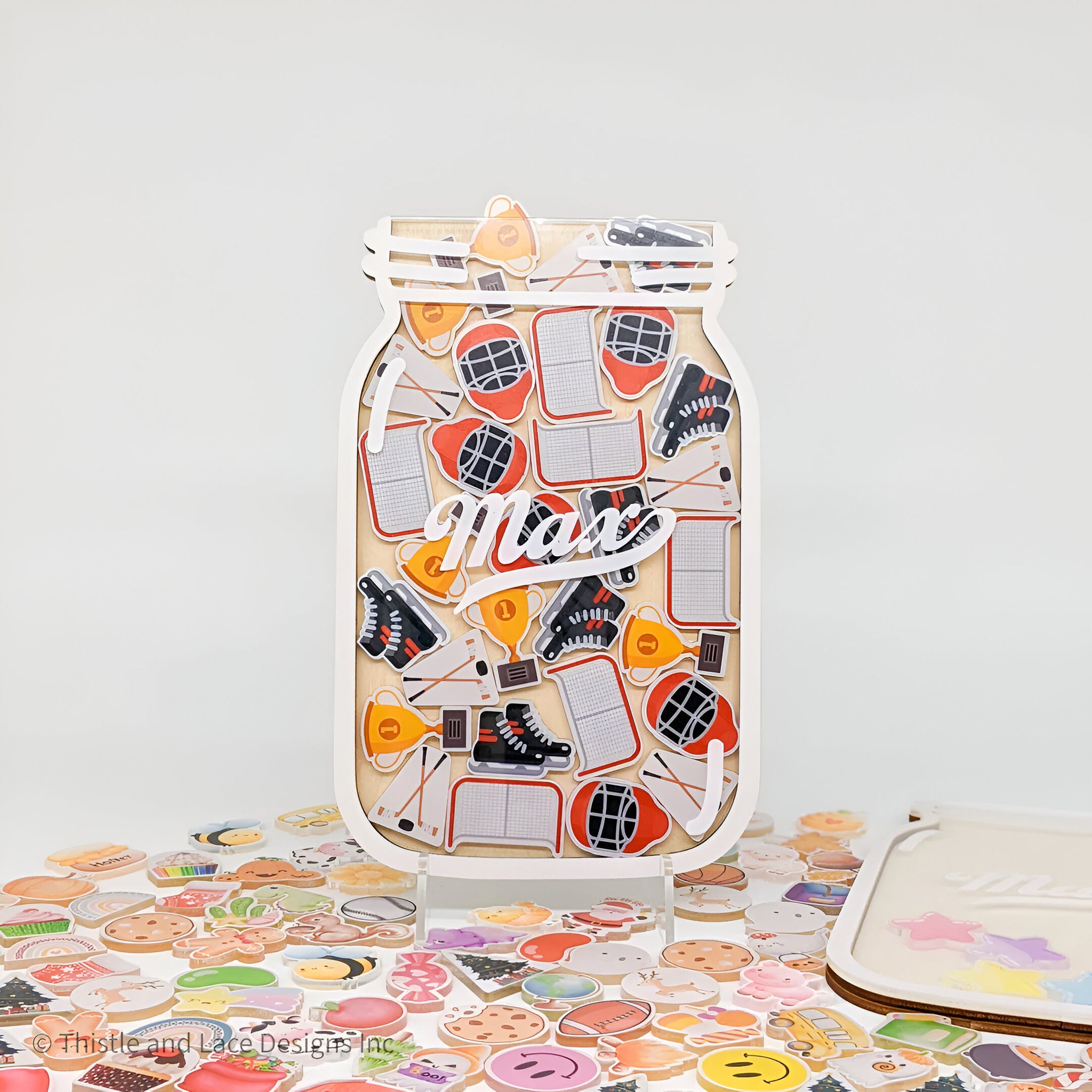 Hockey themed reward jar tokens, personalized reward jars, magnetic reward jar, ice hockey gift for boys, gift for kids, magnet reward jar rejar