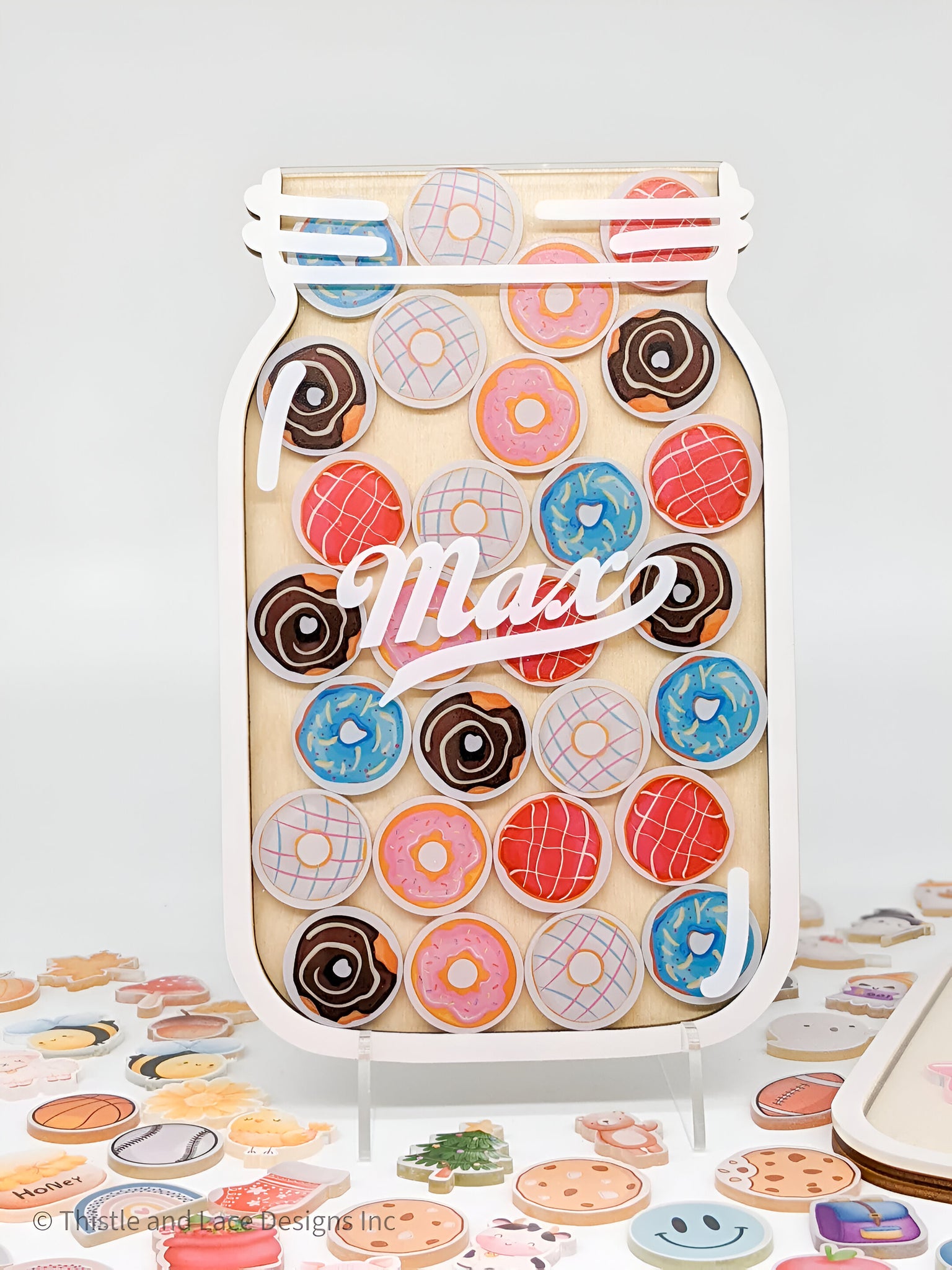 Donut reward jar tokens, personalized reward jar, doughnut reward system, reward tokens, reward chart, gift for kids, class reward jar rejar