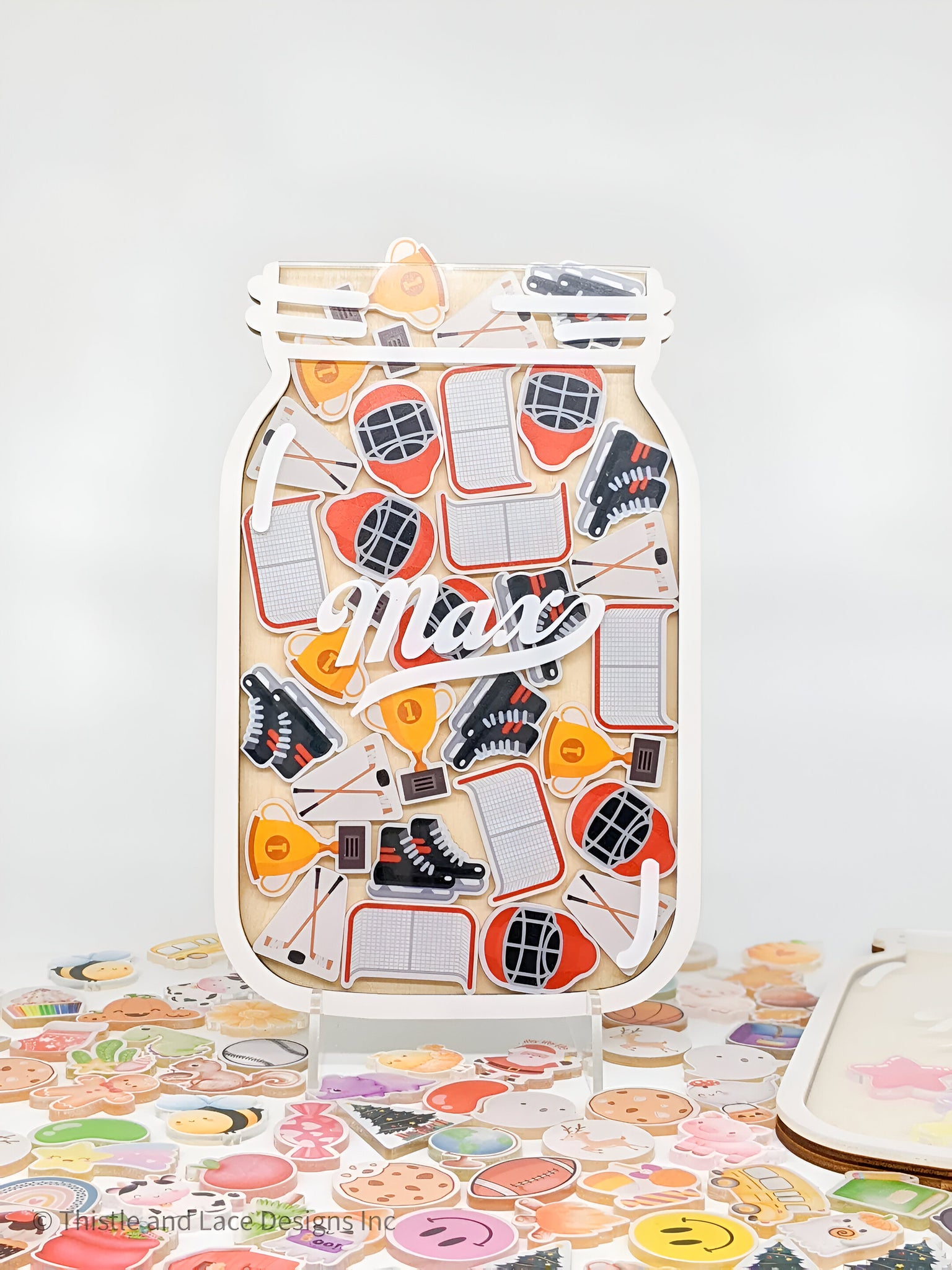 Hockey themed reward jar tokens, personalized reward jars, magnetic reward jar, ice hockey gift for boys, gift for kids, magnet reward jar rejar