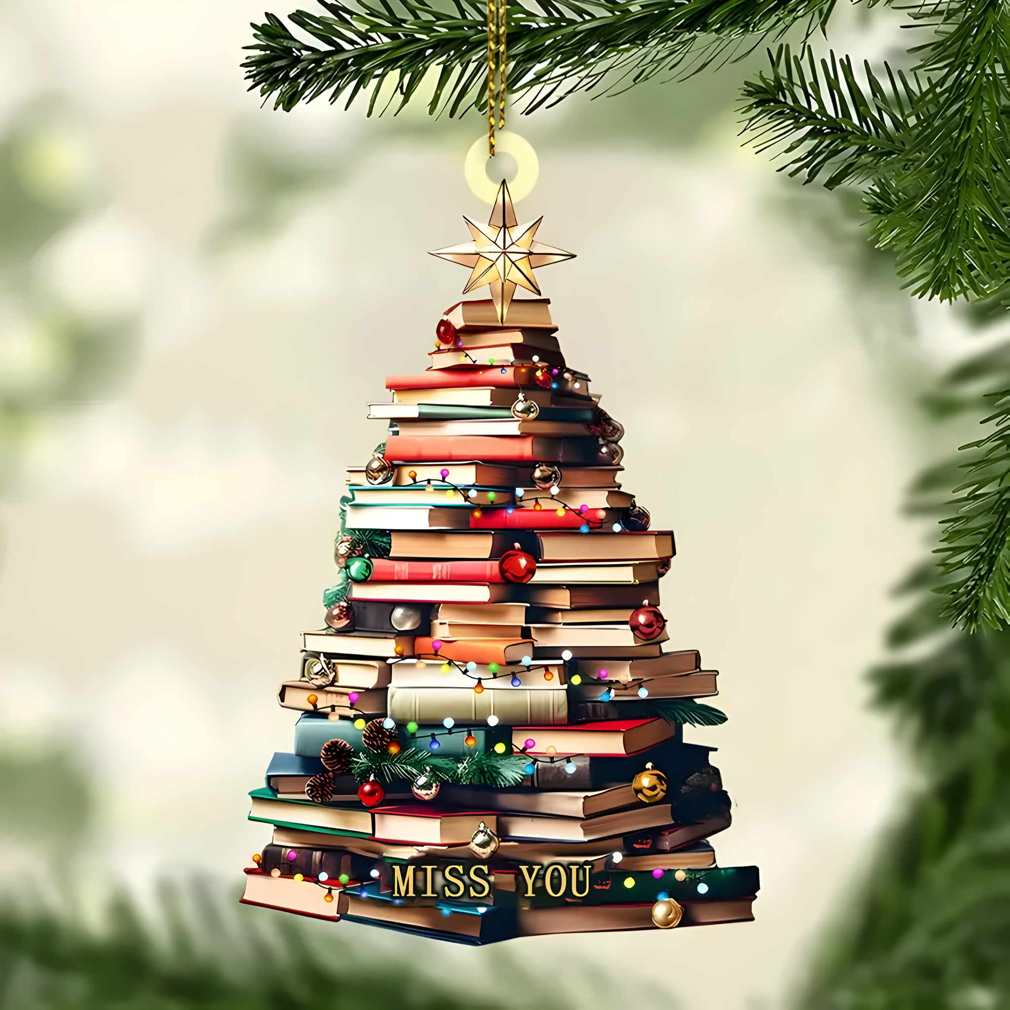 Personalized Christmas Book Tree Ornament, Acrylic Tree-Shaped Hanging Decor, 2024 Customizable Holiday Ornament, Classic Style, Battery-Free, for Home & Kitchen ORN2709