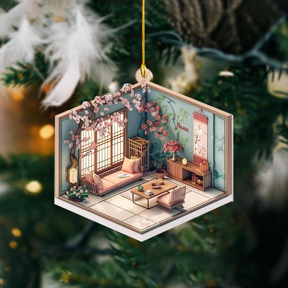 Asian Room Christmas Ornament, Asian Room 2D Flat Ornament, Asian Room Ornament, Asian Room Holiday Gift HAOR0611