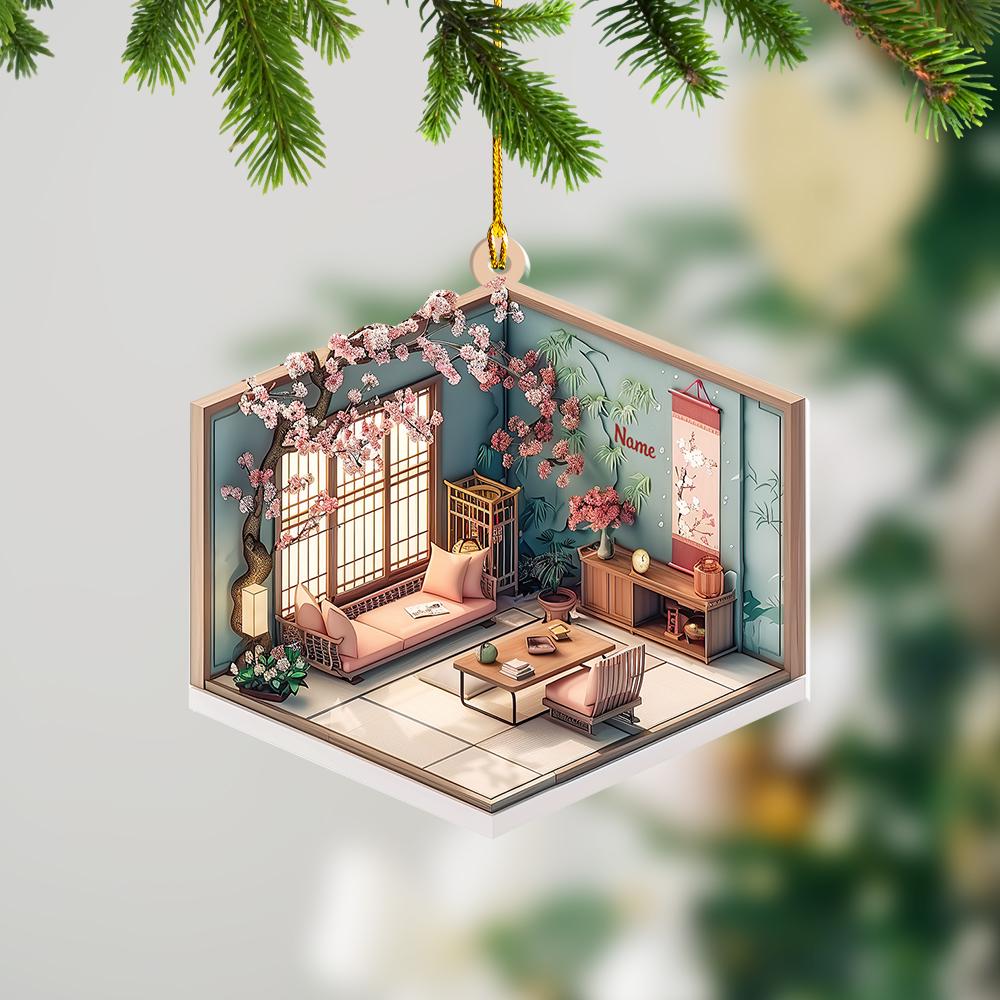 Asian Room Christmas Ornament, Asian Room 2D Flat Ornament, Asian Room Ornament, Asian Room Holiday Gift HAOR0611