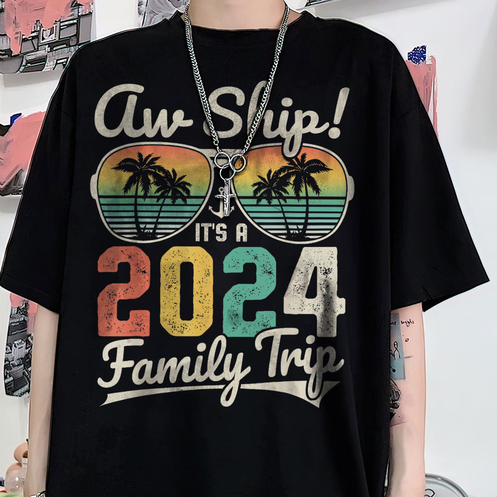 Aw Ship It's A 2024 Family Trip Family Cruise Vintage T-Shirt, Family Cruise 2024 Bahamas Cruising Together Squad Matching Shirt V3, Family Cruise 2024 Sweatshirt