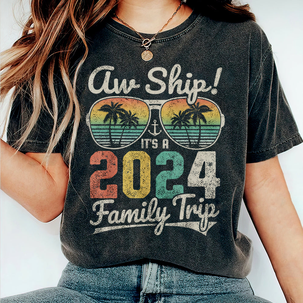 Aw Ship It's A 2024 Family Trip Family Cruise Vintage T-Shirt, Family Cruise 2024 Bahamas Cruising Together Squad Matching Shirt V3, Family Cruise 2024 Sweatshirt