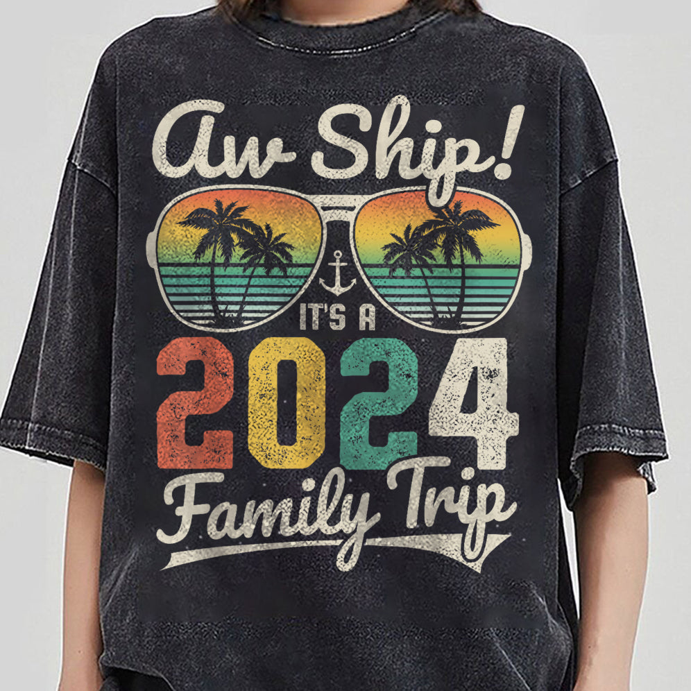 Aw Ship It's A 2024 Family Trip Family Cruise Vintage T-Shirt, Family Cruise 2024 Bahamas Cruising Together Squad Matching Shirt V3, Family Cruise 2024 Sweatshirt